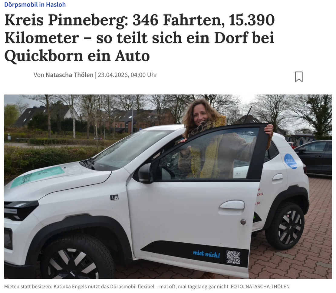 Kreis Pinneberg: 346 Fahrten, 15.390 Kilometer – so teilt sich ein Dorf bei Quickborn ein Auto(sh:z)